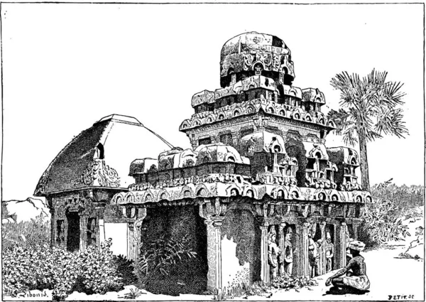 Mahabalipuram Tamil Nadu Indien Vintage Gravierte Illustration Wörterbuch Der Wörter — Stockvektor