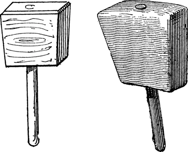 Mazo Mostrando Mazo Escultor Izquierda Mazo Carpintero Derecha Ilustración Grabada — Vector de stock
