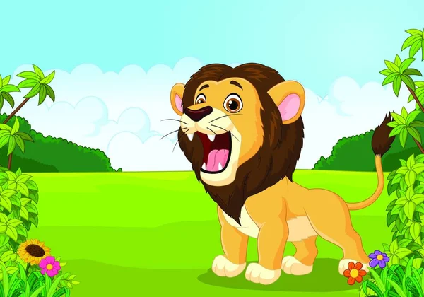 Illustration Rugissante Lion Bande Dessinée — Image vectorielle