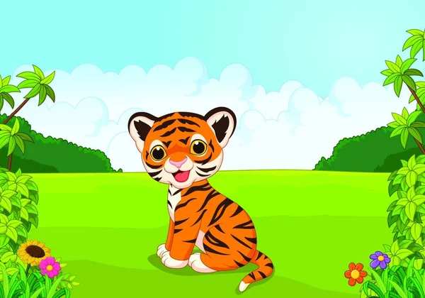 Karikatur Süßer Baby Tiger — Stockvektor