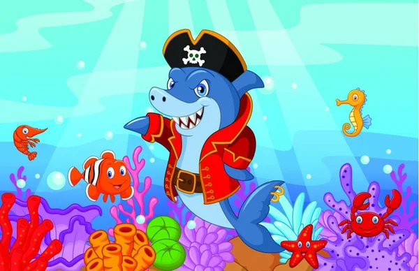 Милый Пиратский Мультфильм Коллекционной Рыбой — стоковый вектор