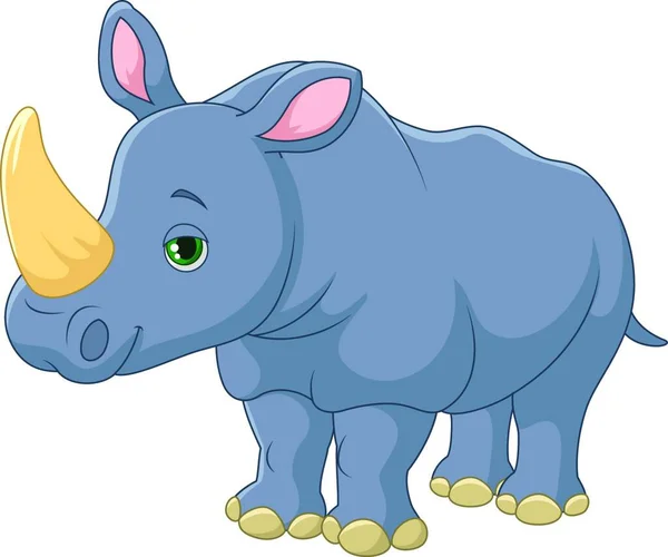 Carino Rhino Cartone Animato Isolato Sfondo Bianco — Vettoriale Stock