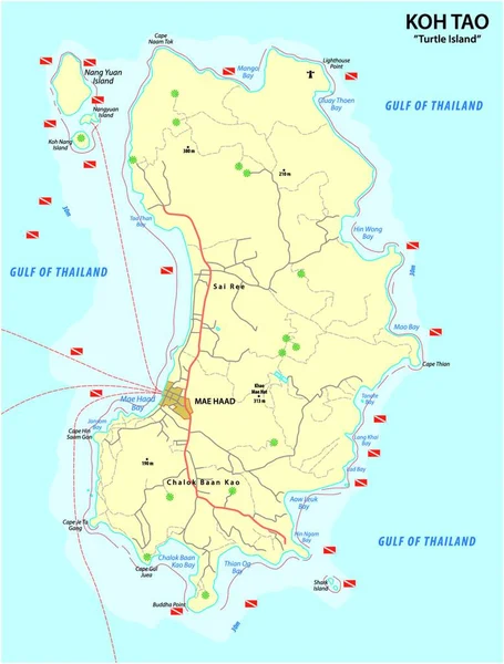 Potápěčská Mapa Thajského Ostrova Koh Tao Thajském Zálivu — Stockový vektor