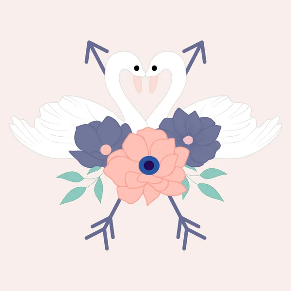 花束と美しい白鳥ベクトルイラスト — ストックベクタ