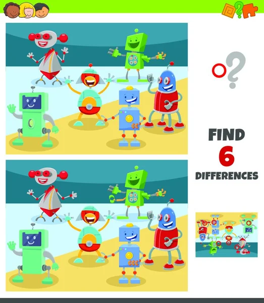 具有快乐机器人幻想角色的儿童图片教育游戏差异的卡通图解 — 图库矢量图片