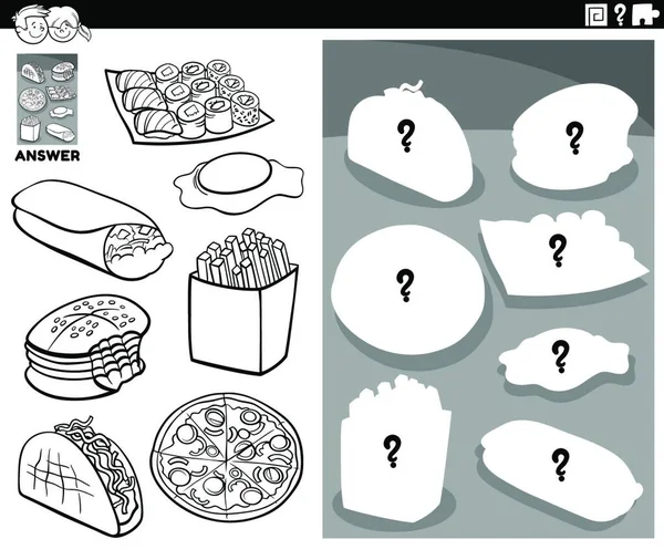Eşleşen Nesnelerin Siyah Beyaz Çizgi Filmleri Gıda Nesneleri Ile Doğru — Stok Vektör
