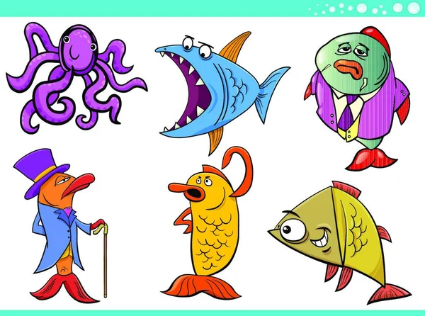 Cartoon Illustration Sea Life Marine Animal Funny Characters Set — стоковий вектор