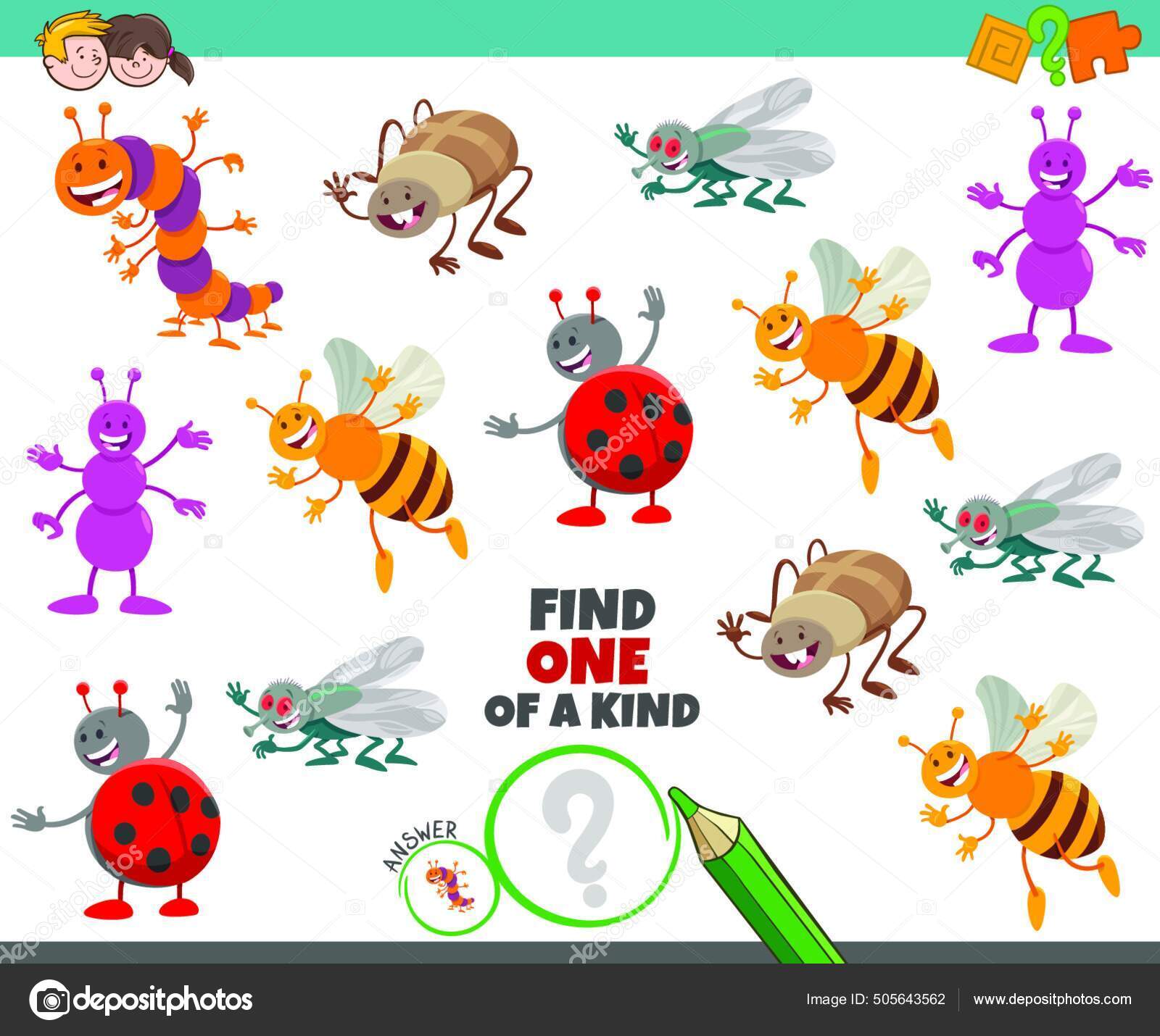 Cartoon Illustration Find One Kind Picture Educational Game Funny Insects Stock Vector Image by ©PantherMediaSeller #505643562 Cartoon Illustration Find One Kind Picture Educational Game Funny Insects Stock Vector Image by ©PantherMediaSeller #505643562