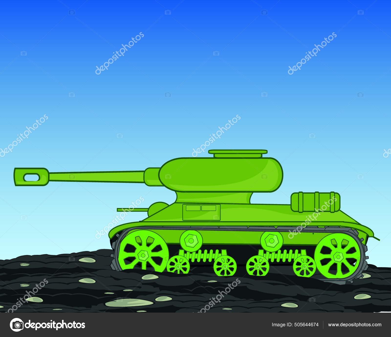 Военно Технический Танк Идет Грязи Камню Векторное Изображение.