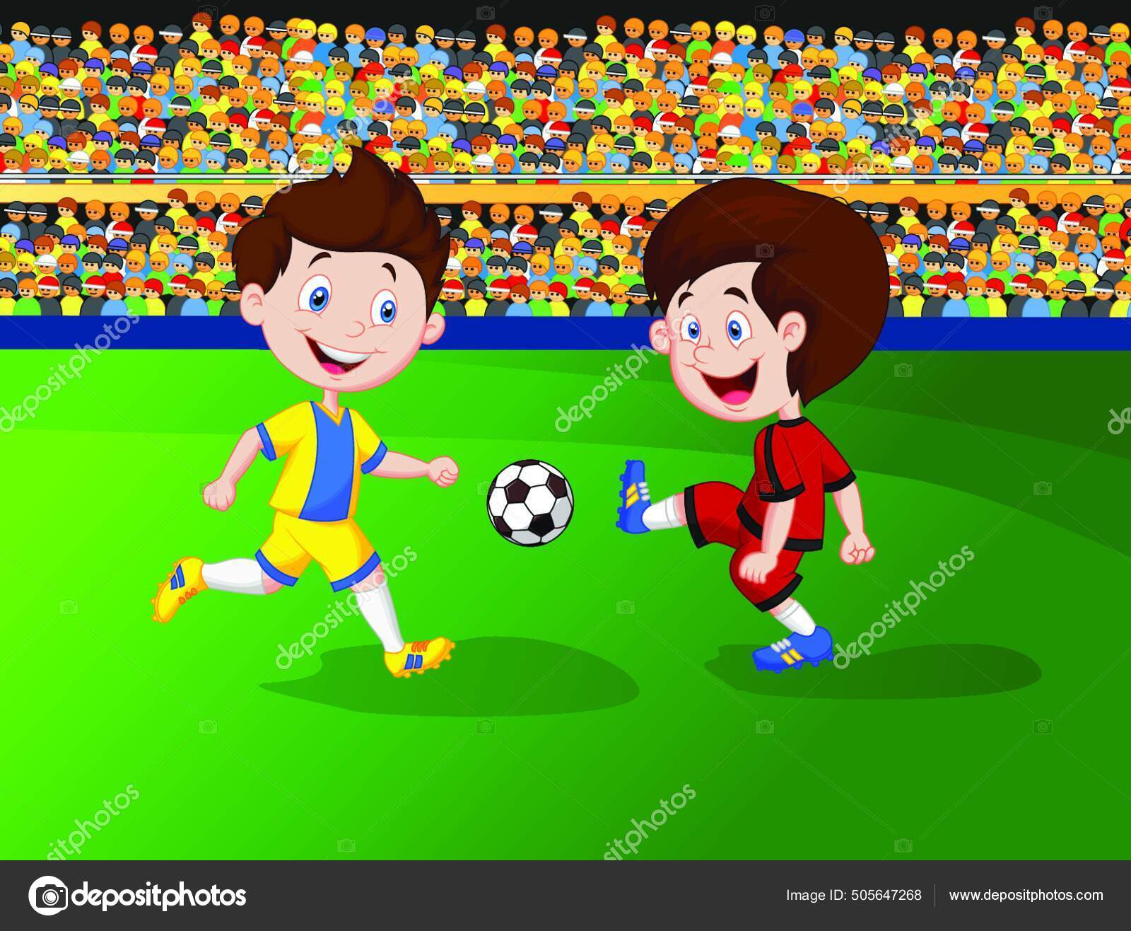 Meninos Jogando Futebol Desenhos Animados Ilustração imagem vetorial de  brgfx© 566428524