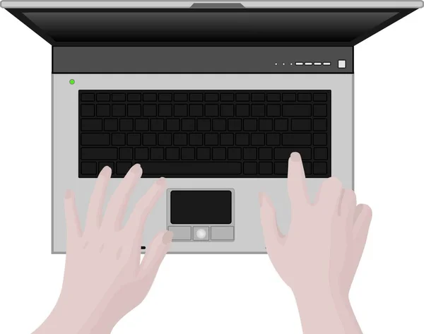 Laptop Och Händer Att Skriva Vektorillustration Isolerad Vit Bakgrund — Stock vektor