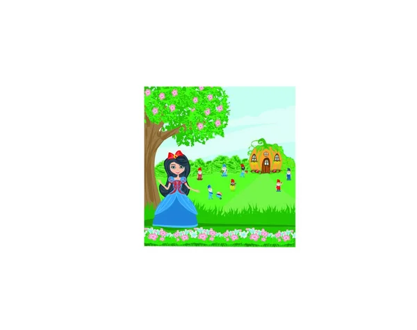 Mignonne Petite Fille Avec Une Robe Verte Une Couronne Fleurs — Image vectorielle