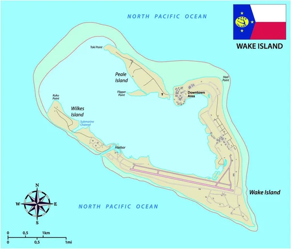Térkép Wake Island Atoll Egy Szervezetlen Terület Egyesült Államok Zászlóval — Stock Vector