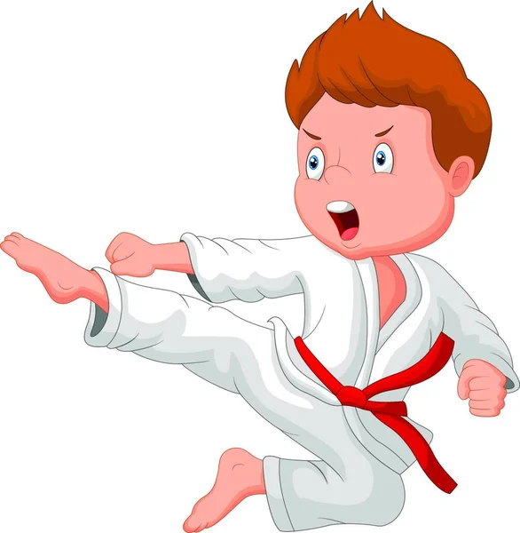 Pequeño Niño Entrenamiento Karate — Vector de stock