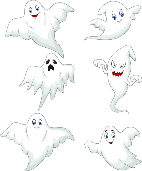Conjunto Coleção Desenhos Animados Fantasma Bonito —  Vetores de Stock
