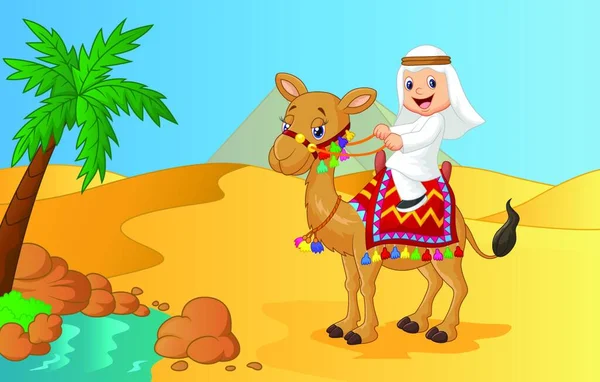 Арабский Мальчик Верблюде — стоковый вектор