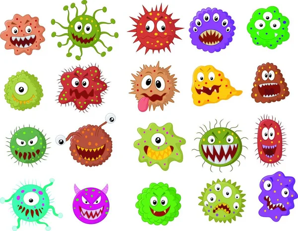 Colección Bacterias Dibujos Animados Conjunto — Vector de stock