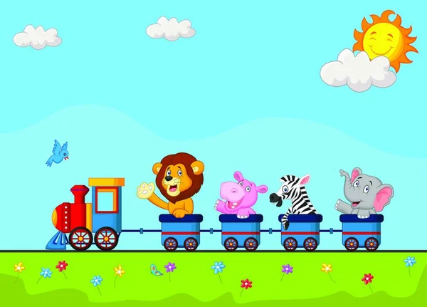 火车上的动物图解背景 — 图库矢量图片