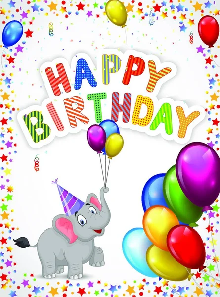 Birthday Cartoon Happy Elephant — Stock Vector