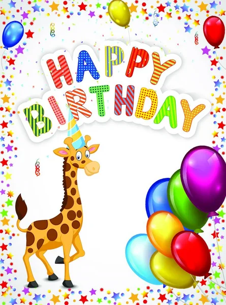 Birthday Cartoon Happy Giraffe — Stock Vector