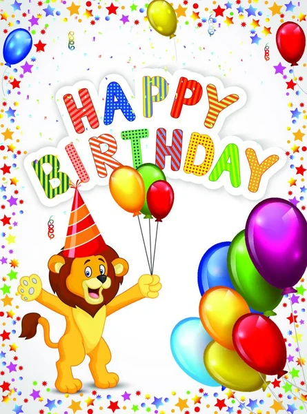 有快乐狮子的生日背景 — 图库矢量图片