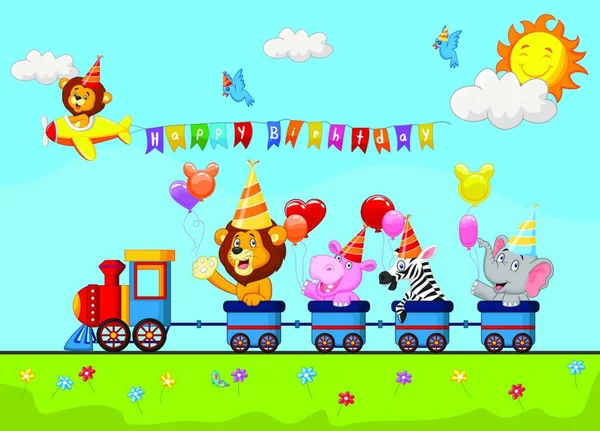 День Рождения Счастливым Животным Поезде — стоковый вектор