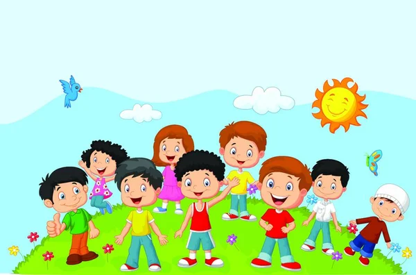 Niños Felices Vector Ilustración Fondo — Vector de stock