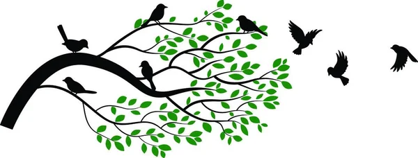 Ilustración Pájaro Con Árbol — Vector de stock