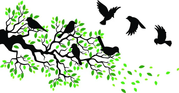 Illustration Der Baum Und Vogelsilhouette — Stockvektor