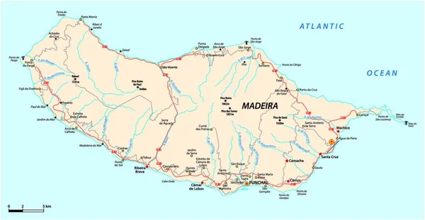 Дорожная Карта Португальского Острова Мадейра — стоковый вектор