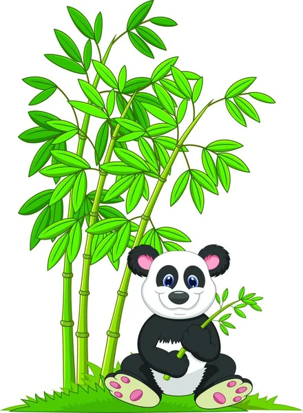 Oturma Bambu Yemek Çizgi Film Panda — Stok Vektör