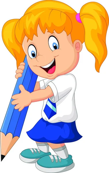 Cartoon Σχολείο Γυναίκες Κρατώντας Ένα Μολύβι — Διανυσματικό Αρχείο