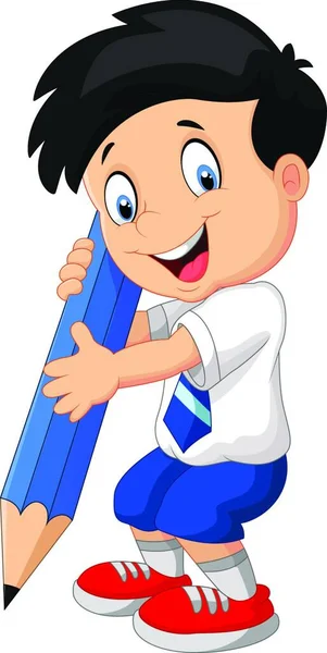 Cartoon Σχολείο Αγόρι Κρατώντας Ένα Μολύβι — Διανυσματικό Αρχείο