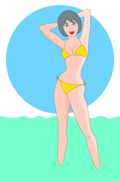 Ein Reizendes Sexy Mädchen Bikini Strand — Stockvektor