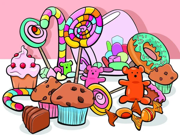 Illustration Bande Dessinée Groupe Sweet Food Objets Candies — Image vectorielle