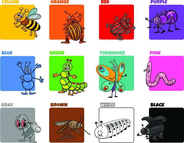 Illustration Dessins Animés Couleurs Base Avec Des Insectes Drôles Personnages — Image vectorielle