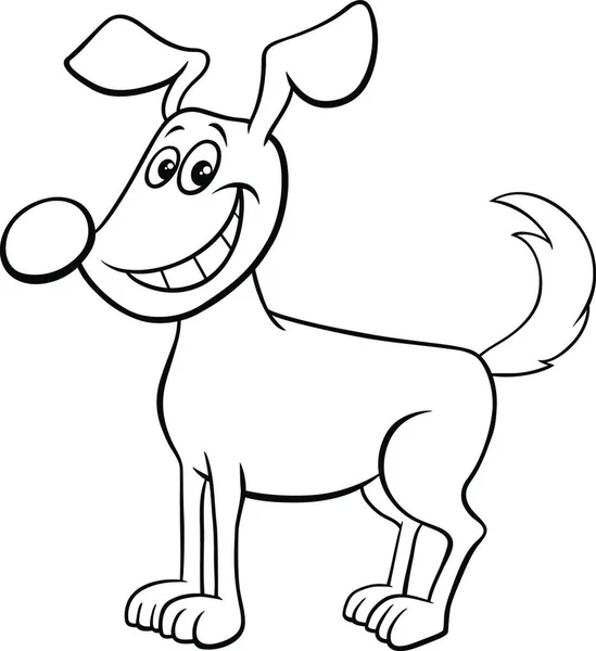 Black White Cartoon Illustration Happy Dog Puppy Comic Animal Character — Stockový vektor