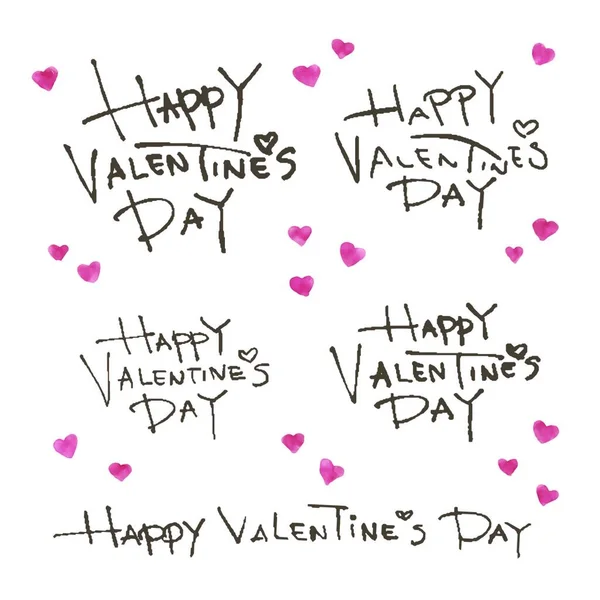 Joyeux Saint Valentin Calligraphie Coeurs Aquarelle Éléments Saint Valentin — Image vectorielle