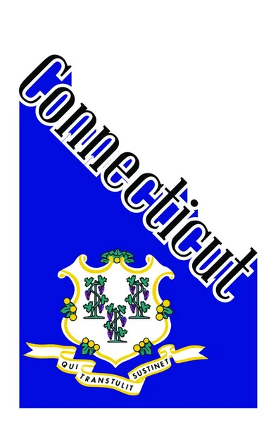 Text Svartvitt Som Proklamerar Connecticut Med Skuggbakgrund Med Statsflagga Över — Stock vektor