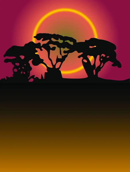 Silhouette Wooded Copse Sunset Background — Stock vektor