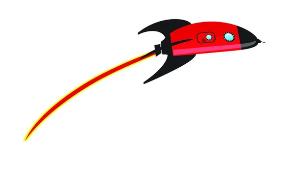 白い背景を撮影した漫画風の赤い宇宙船 — ストックベクタ