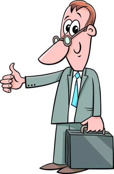 Cartoon Illustration Eines Glücklichen Geschäftsmannes Oder Einer Männerfigur Mit Aktentasche — Stockvektor