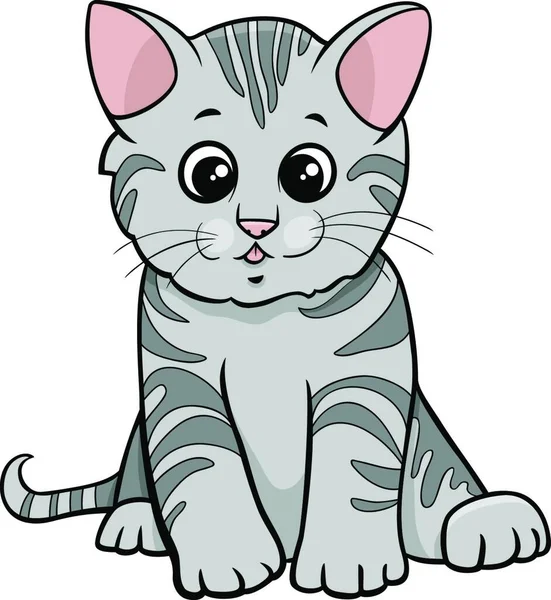 Ilustracja Kreskówki Cute Gray Kotek Zwierzę Charakter — Wektor stockowy