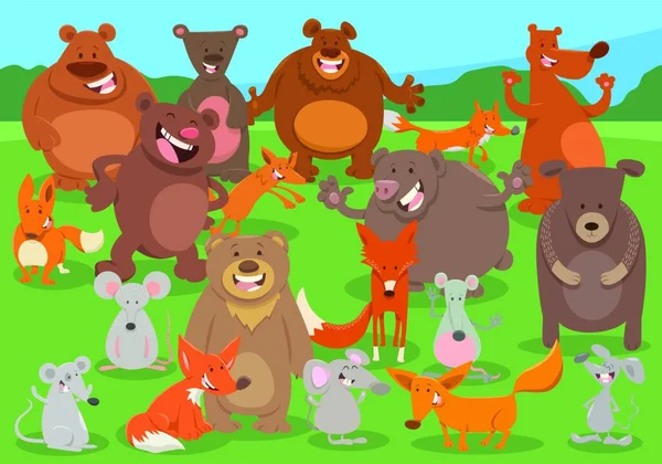 Ilustracja Komiksu Funny Wild Animals Comic Characters Group — Wektor stockowy
