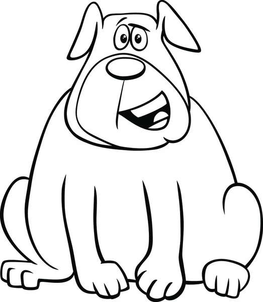 Black White Cartoon Illustration Happy Overweight Dog Comic Animal Character — Stock Vector
