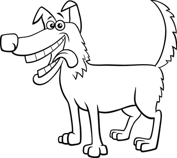 Чорно Білий Мультфільм Ілюстрація Щасливий Собачий Комікс Тваринний Персонаж Розмальовка — стоковий вектор