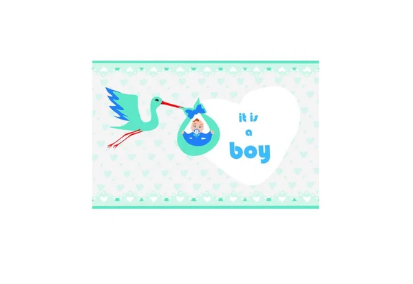 Baby Boy Card Čáp Rodící Roztomilé Dítě Chlapce — Stockový vektor