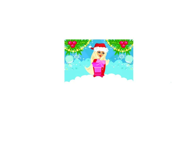 Fille Hiver Avec Boîte Cadeau Carte Vente Vacances — Image vectorielle
