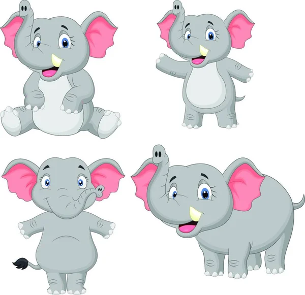 Conjunto Colección Dibujos Animados Elefante — Archivo Imágenes Vectoriales