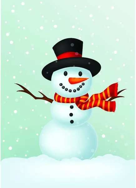 Christmas Snowman Wearing Hat Red Scarf — Stock Vector